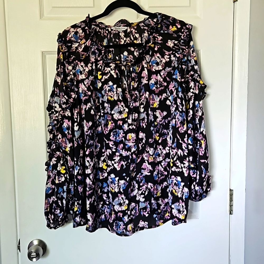 Ophelia & Co. Floral Blouse - Black and Multicolor Size 1X